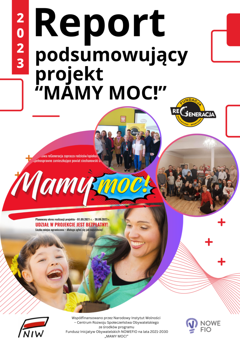 strona tytułowa, nazwa raportu, zdjęcia grupowe uczestników, plakat projektu